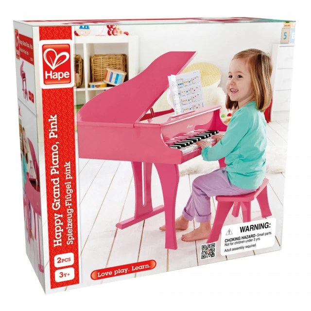 Childrens wooden piano with chair Pink