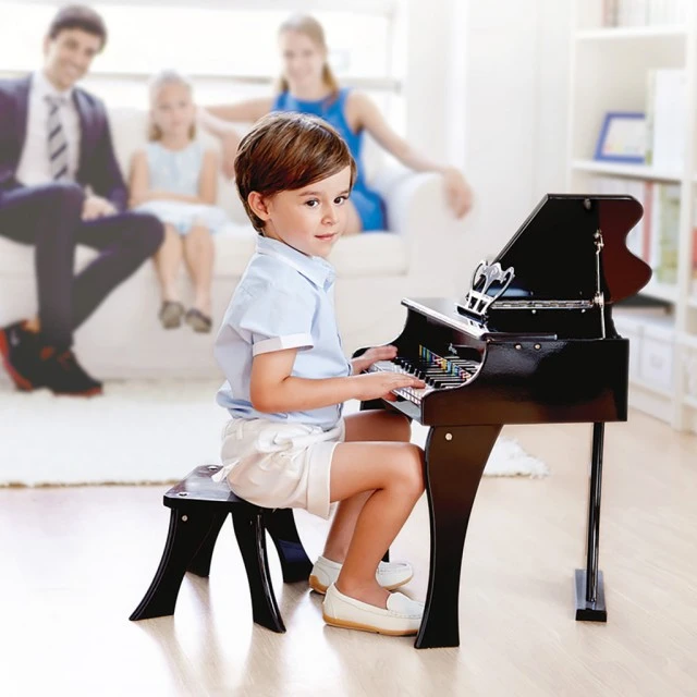 Childrens wooden piano with chair Black