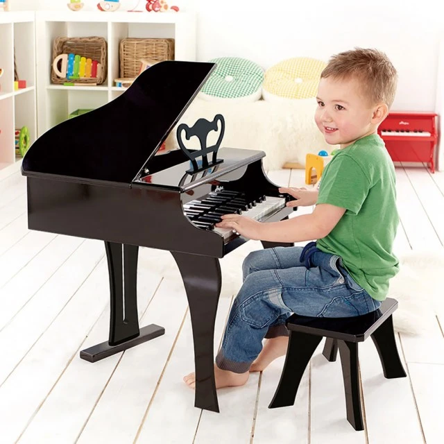 Childrens wooden piano with chair Black