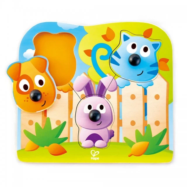 Baby wooden puzzle with animal handles