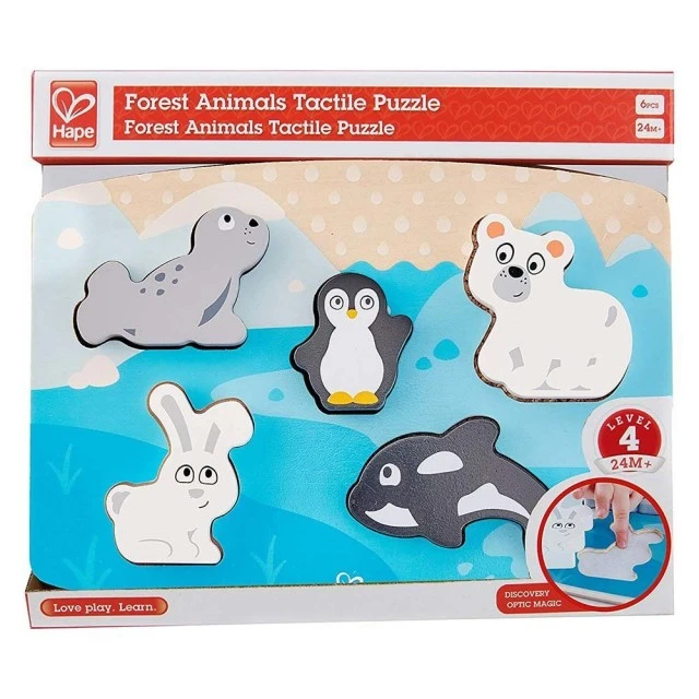 Wooden puzzle touch and recognize Polar animals