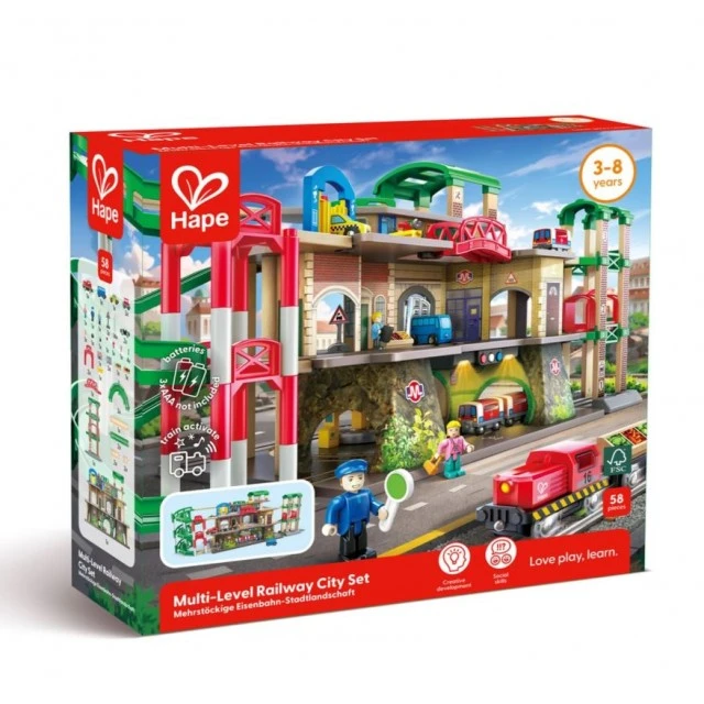 Railway set, Hape, Multi-storey city railway set, 58 pieces