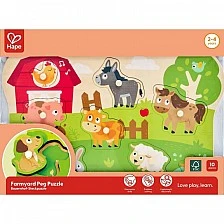Дървен пъзел за игра, Hape, Ферма, 10 части
