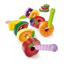 Fruit and caterpillar holiday wooden stringing set, 15 pieces