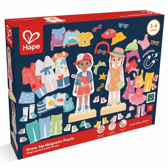 Образователен магнитен пъзел, Hape, Мода, 62 части