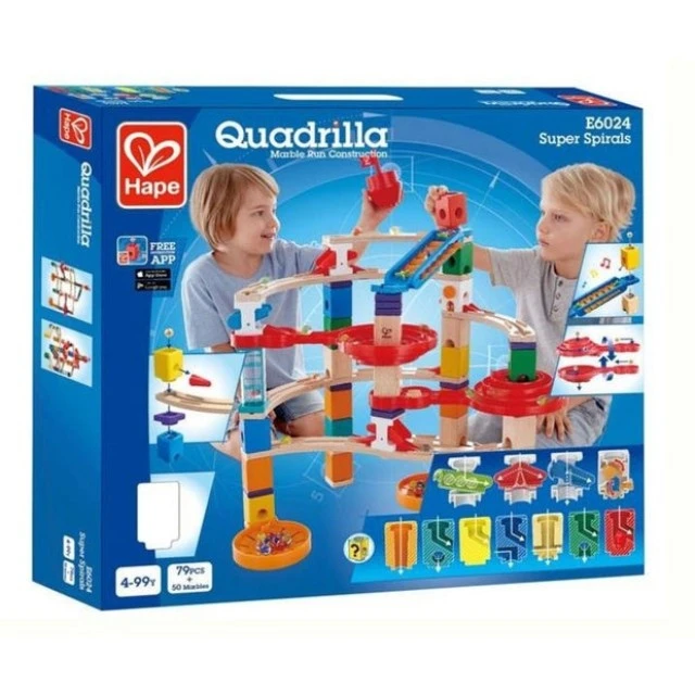 Комплект дървена писта, Hape Quadrilla, Супер спирала, 79 части
