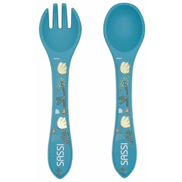Silicone feeding set, fork and spoon, Sassi, Elephant