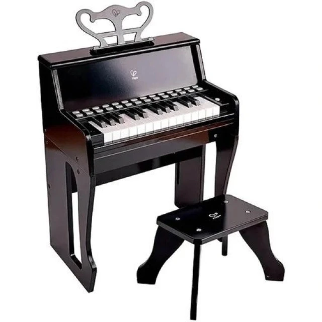 Wooden light piano and chair Black