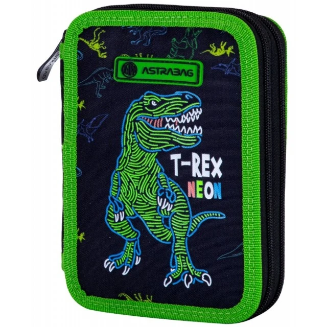 Ученически несесер с аксесоари, Astra, T-Rex Neon, 20.5x13x4.5см