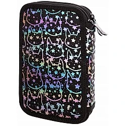Двоен несесер без аксесоари, Hash, AC2, Neon Kitty холографски ефект, 20.5x13x4.5см