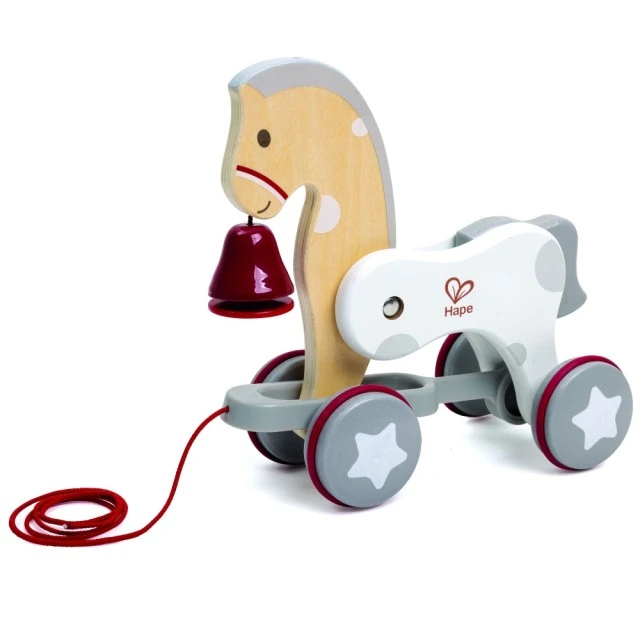 Дървена играчка за дърпане, Hape, Пони, 25.5 см х 24.3 см х 10.5 см