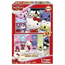 Дървен пъзел, Educa, Hello Kitty Супер стил 2 в 1, 2х25 части