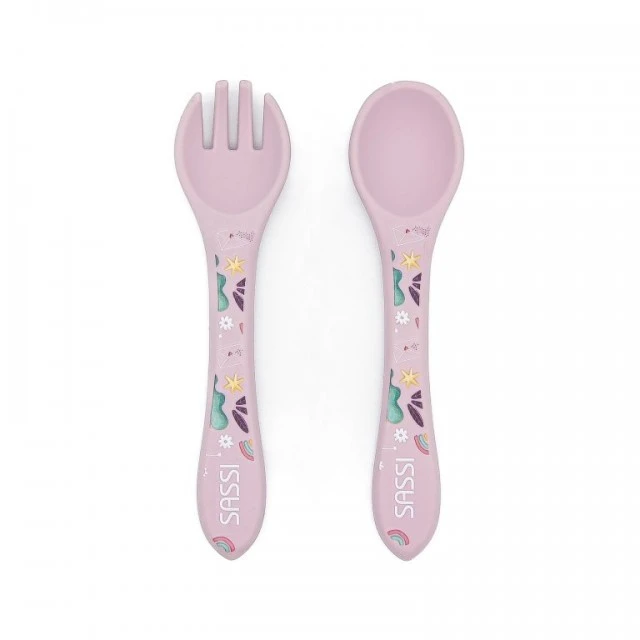 Silicone feeding set, fork and spoon, Sassi, Unicorn