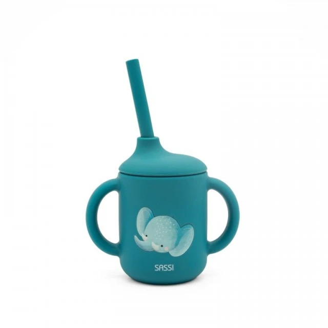 Silicone cup with straw Sassi, Elephant