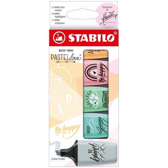 Комплект текст маркери, Stabilo, Boss Mini Pastel Love 2.0 ST07/05-29-10, 5 цвята