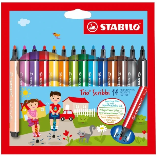 Комплект флумастери, Stabilo, Trio Scribbi ST368/14-01, 14 цвята