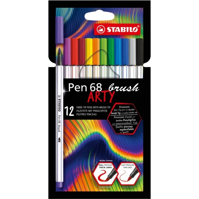 Комплект флумастери, Stabilo, Pen 68 Brush Arty ST568/12-21-20, 12 цвята