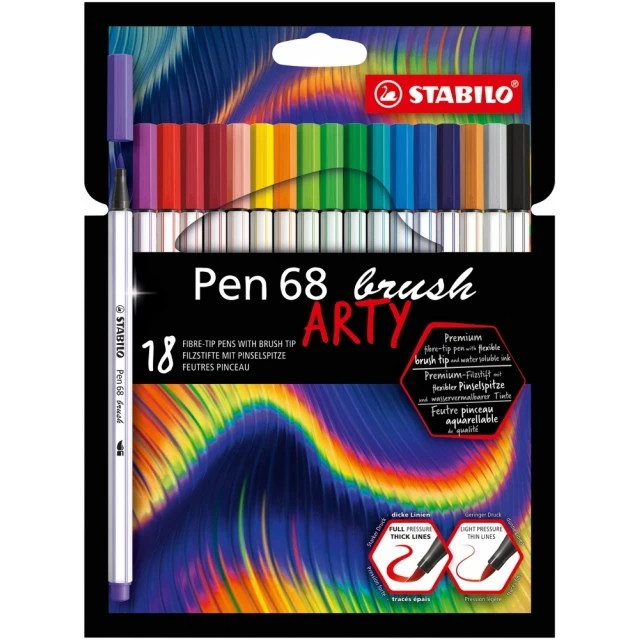 Комплект флумастери, Stabilo, Pen 68 Brush Arty ST568/18-21-20, 18 цвята