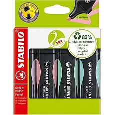 Комплект текст маркери, Stabilo, Green Boss ST6070/4-2 пастел, 4 цвята
