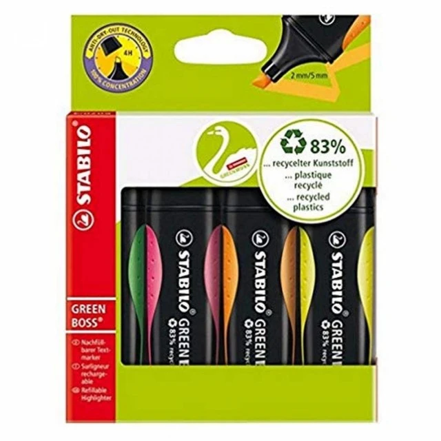 Комплект текст маркери, Stabilo, Green Boss ST6070/4 флуоресцентни, 4 цвята