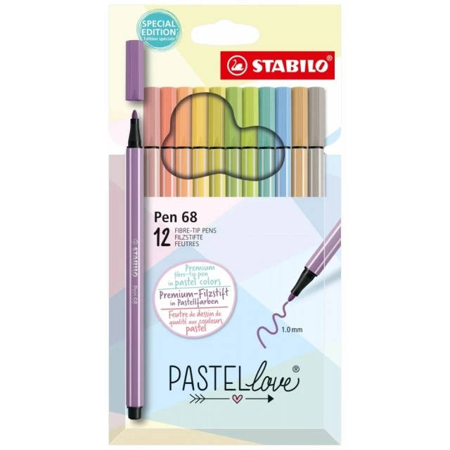 Set of felt-tip pens, Stabilo, Pen 68 Pastellove, ST6812-7-7, 12 colors