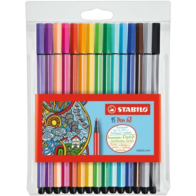 Set of felt-tip pens, Stabilo, Pen 68 10+5 neon ST6815-2, 15 colors