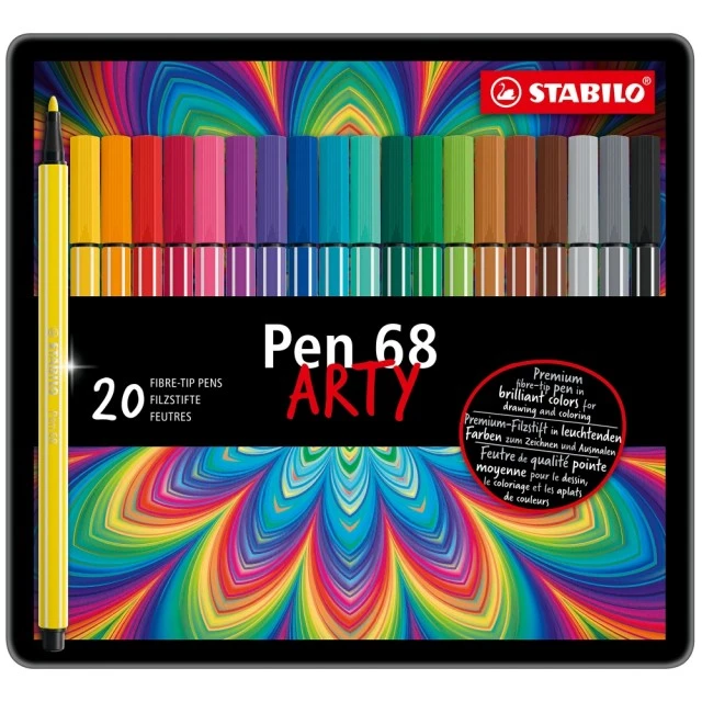 Комплект флумастери, Stabilo, Pen 68 Arty ST6820-6 метална кутия, 20 цвята