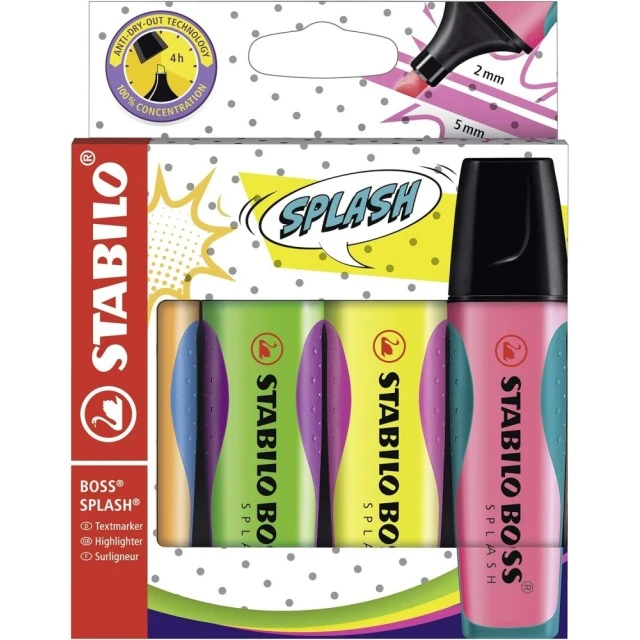 Комплект текст маркери, Stabilo, Boss Splash ST75/4, 4 цвята