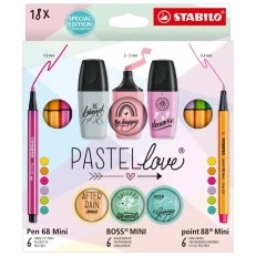 Комбиниран комплект, Stabilo, Pastellove, Pen 68 Mini, Boss Mini, Point 88 mini ST77/5-8, 18 броя