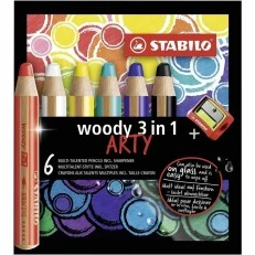 Set of colored pencils, Stabilo, Woody Arty 3 in 1 + sharpener ST8806-1-20, 6 colors