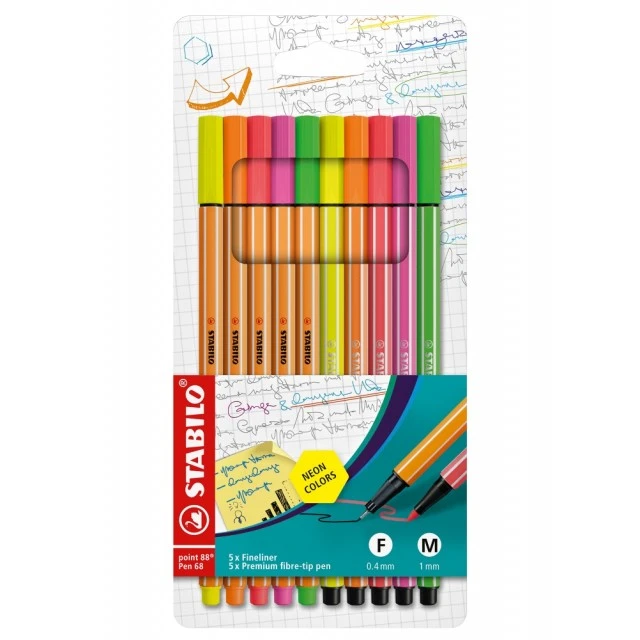 Комплект маркери, Stabilo, Point 88/Pen 68 Neon ST8868/10-1, 10 броя
