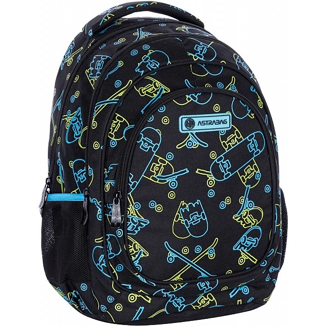 School backpack, Astra, AB330, Skateboards with neon effect, 39x28x15cm