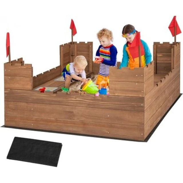 Wooden sandbox with benches Castle, Costway