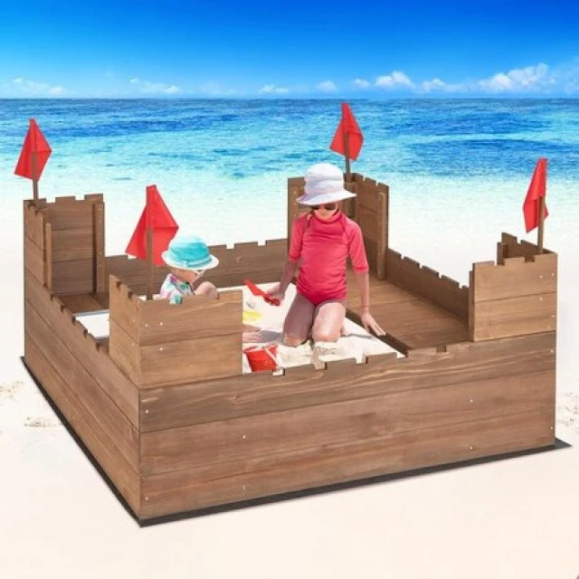 Wooden sandbox with benches Castle, Costway