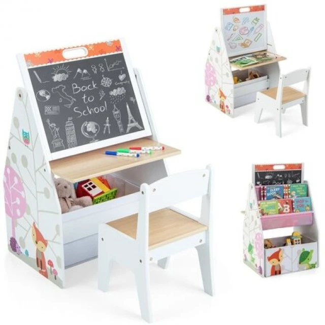 Children's Desk and Book Organizer 3 in 1 white/gray, Costway