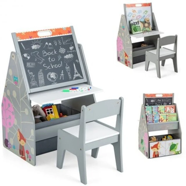 Children's Desk and Book Organizer 3 in 1 white/gray, Costway