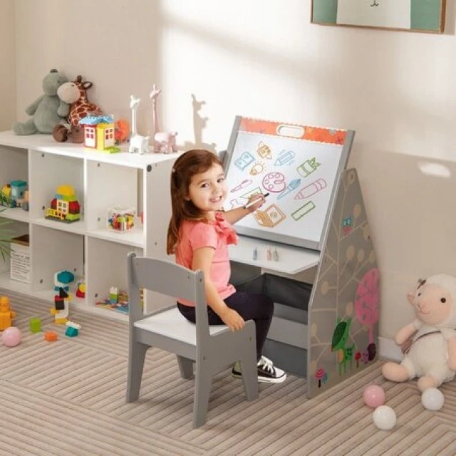 Children's Desk and Book Organizer 3 in 1 white/gray, Costway
