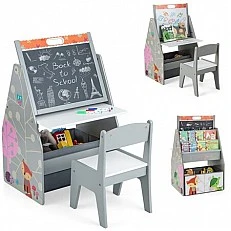 Children's Desk and Book Organizer 3 in 1 white/grey, Costway