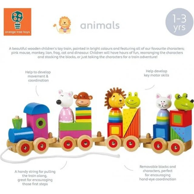 Large wooden train, puzzle and sorter - Animals Collection