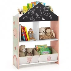 Детска дървена етажерка за книжки и играчки, 3в1, Costway