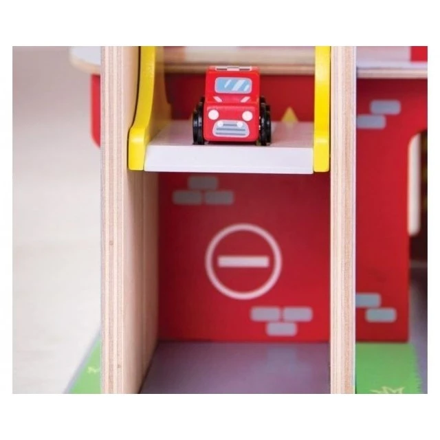 Wooden parking lot with garage
