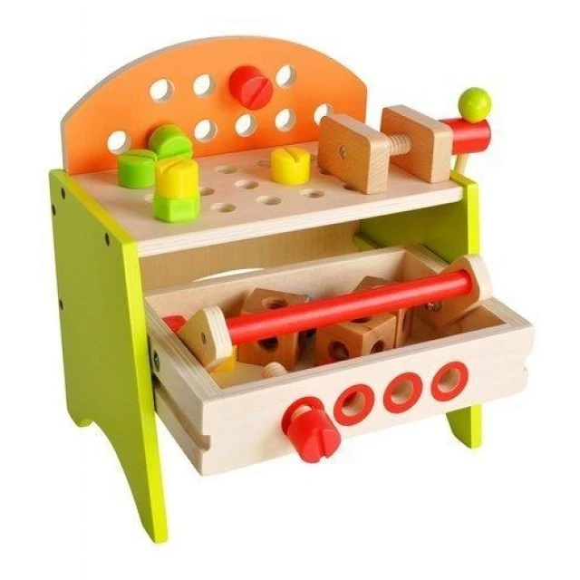 Wooden children’s workshop with tools