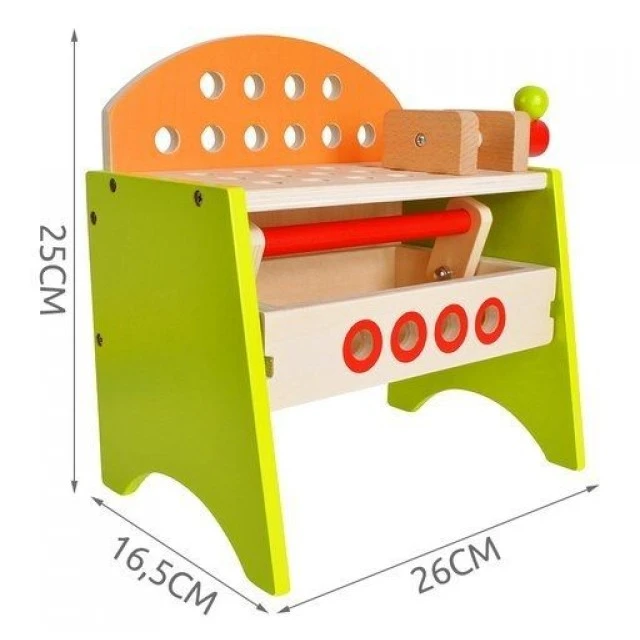 Wooden children’s workshop with tools