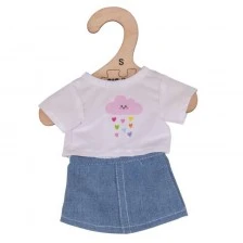 Clothes for a 25 cm doll - White T-shirt and denim skirt
