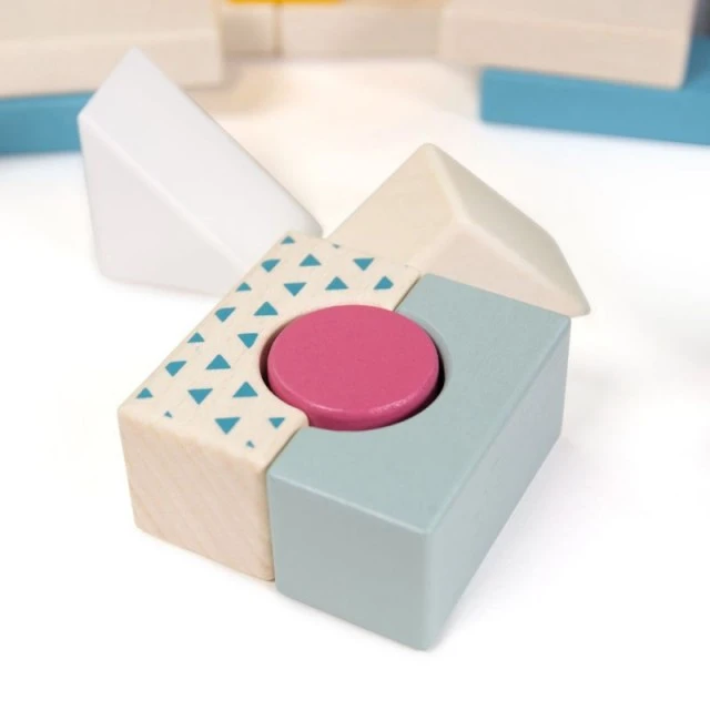 Bigjigs - Wooden constructor in pastel colors - 50 pieces