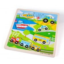 Bigjigs - Дървен пъзел със звуци - Транспорт