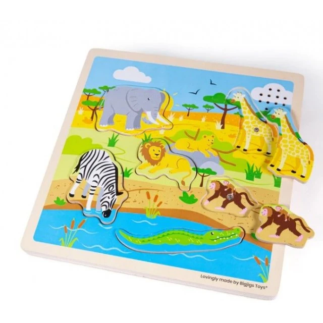 Bigjigs - Wooden puzzle with sounds - Safari