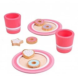 Bigjigs - Wooden Milk and Biscuits Set - Pink