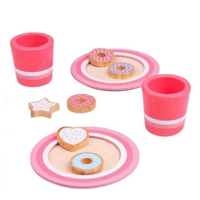 Bigjigs - Wooden Milk and Biscuits Set - Pink