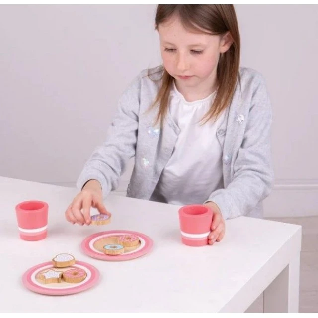 Bigjigs - Wooden Milk and Biscuits Set - Pink
